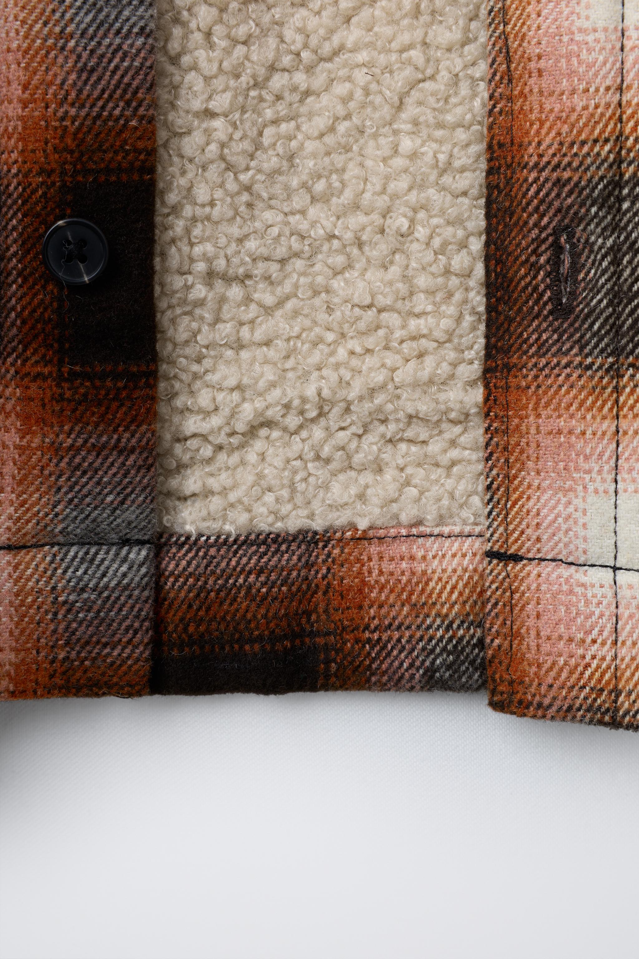 PLAID FAUX SHEARLING LINED OVERSHIRT